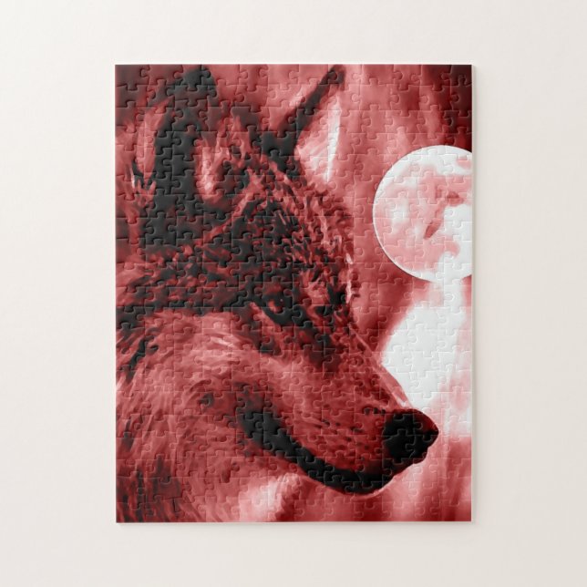 Puzzle Wolf Fullmoon & Red Night - Wild Animaux Art (Vertical)