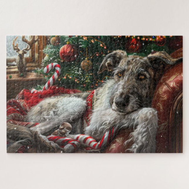 Puzzle Wolf Hound Dog Christmas Festive (Horizontal)
