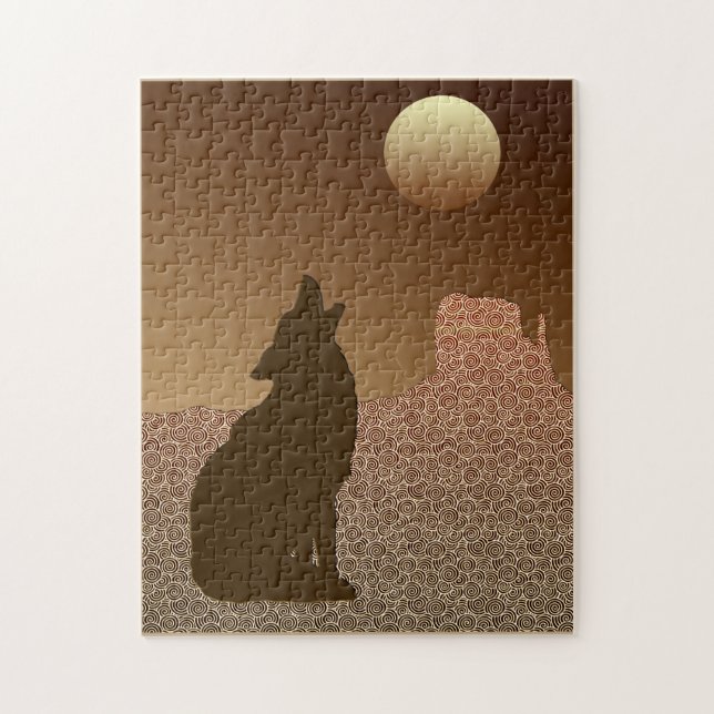 Puzzle Wolf Howling à la Lune en Brown et Tan Jigsaw P (Vertical)