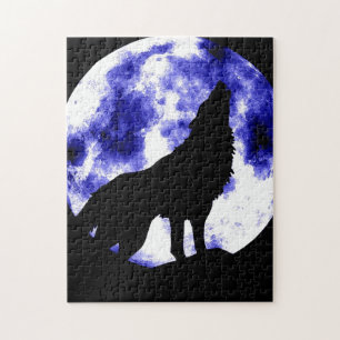 Puzzle Wolf Howling à Moon Blue Nşght Fullmoon