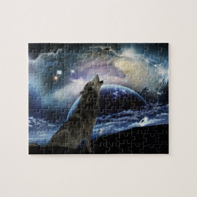 Puzzle Wolf hurle sur la lune (Horizontal)