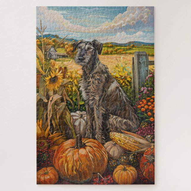Puzzle Wolfhound Chien Moisson d'automne Thankgiving (Vertical)