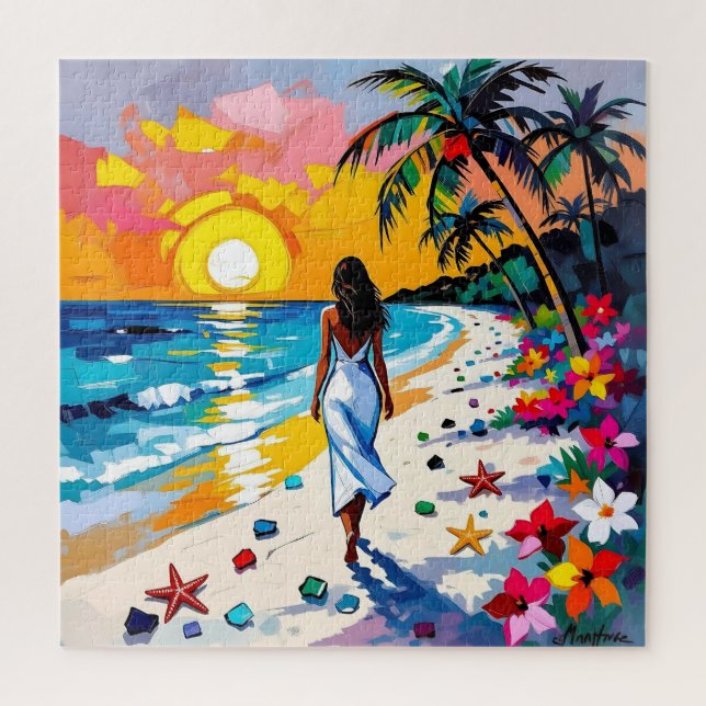 Puzzle Woman on Beach Tropical Scene (Vertical)