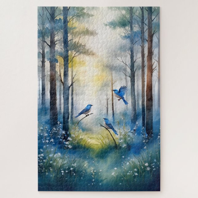 Puzzle Woodland Bluebirds Scenic Forest (Vertical)