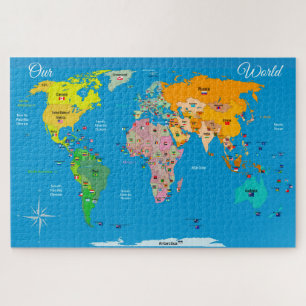 Puzzle World Map with Flags  