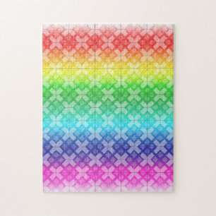 Puzzle - Woven Lattice over Rainbow Background