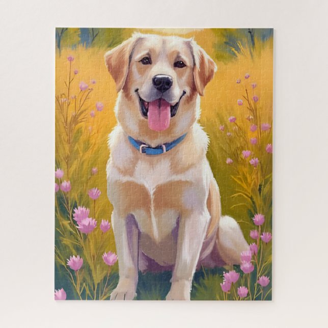 Puzzle Yellow Lab Painting Labrador Retriever Dog  (Vertical)