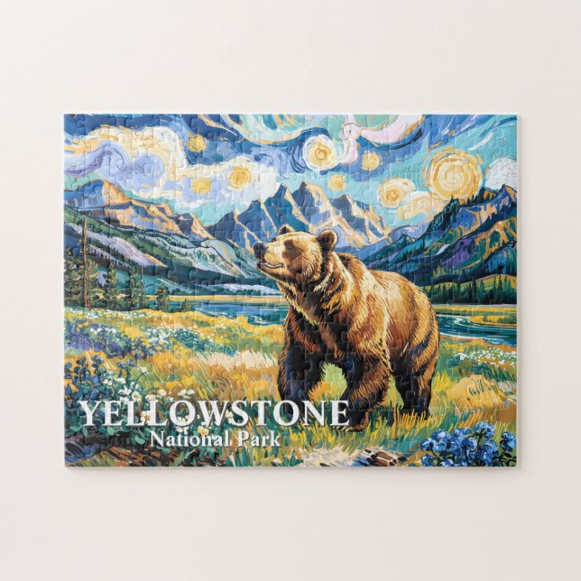 Puzzle Yellowstone National Park Bear Landscape Van Gogh (Horizontal)