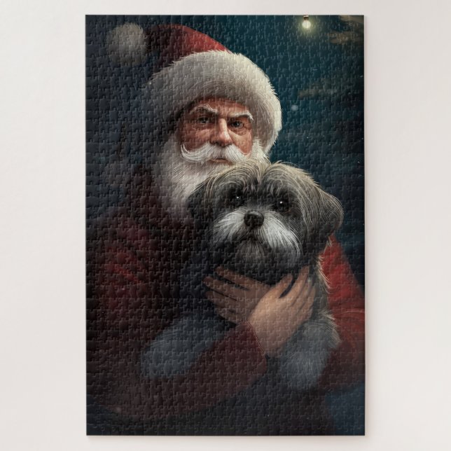 Puzzle Yorkipoo avec Noël Festif du Père Noël (Vertical)