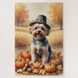 Puzzle Yorkipoo dans l'art de feuilles d'automne de Thank