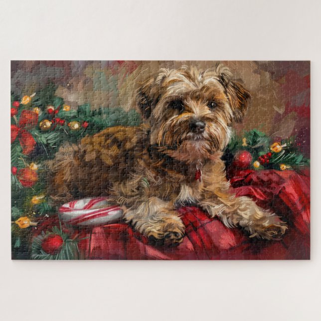 Puzzle Yorkipoo Dog Christmas Festive (Horizontal)