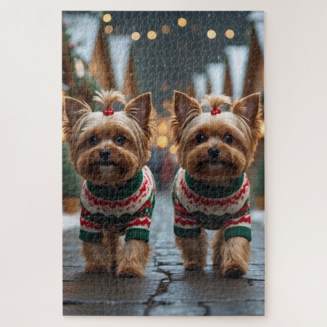 Puzzle Yorkipoo Dogs Christmas Snow Holiday (Vertical)