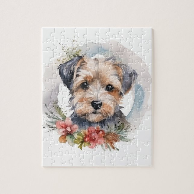 Puzzle Yorkipoo Noël Wreath Festive Pup (Vertical)