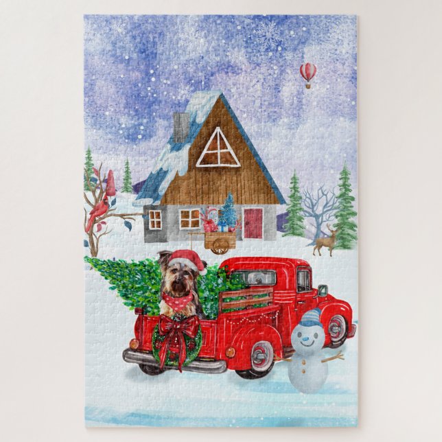 Puzzle Yorkshire Terrier Chien dans la livraison de Noël  (Vertical)