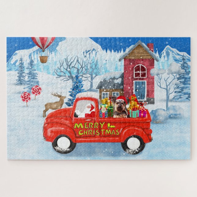 Puzzle Yorkshire Terrier Chien Livraison de Noël Camion (Horizontal)