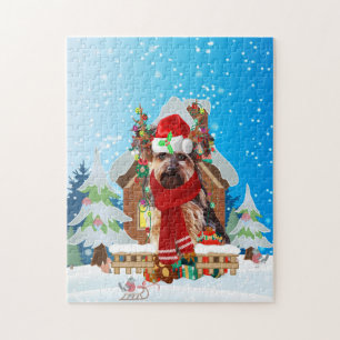 Puzzle Yorkshire Terrier dog with Christmas poists