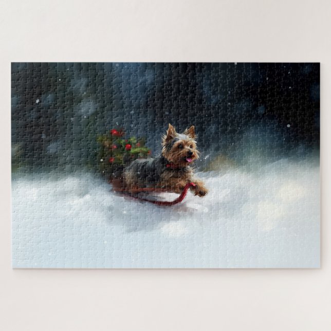 Puzzle Yorkshire Terrier neige de Noël hiver (Horizontal)