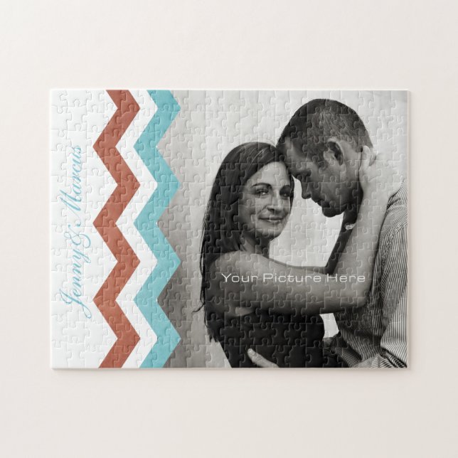 Puzzle Zag bleu et vert Motif (Horizontal)