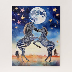 Puzzle Zèbres amoureux dansant au clair de lune