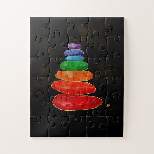 Puzzle Zen Pebbles Chakras - Aquarelle et or (Vertical)