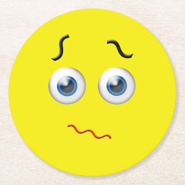Puzzled Emoji Round Paper Coaster (Front)