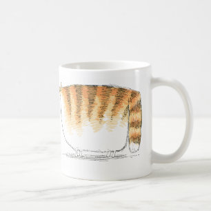 Puzzled orange striped cartoon cat coffee mug