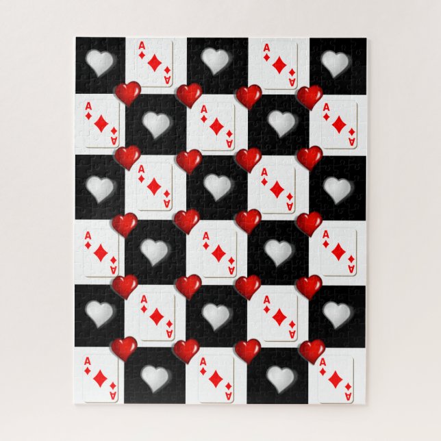 Puzzles Ace Diamonds, Cartes de jeu, Coeurs rouges (Vertical)