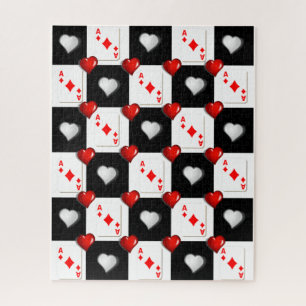 Puzzles Ace Diamonds, Playing Cards, Red Hearts