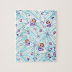 Puzzles Angel Purple Hearts Blue Feathers