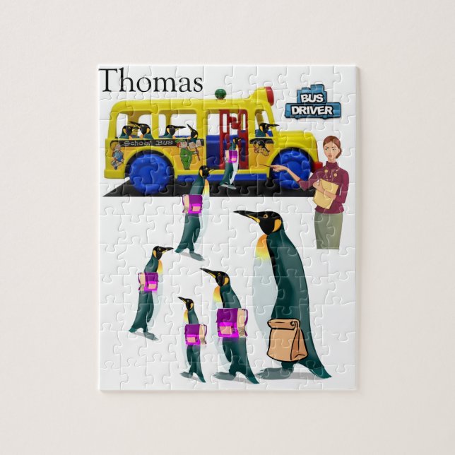 Puzzles blanc et noir Penguin School Bus Driver (Vertical)