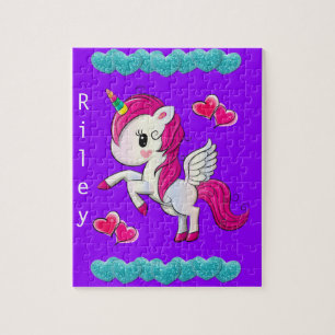 Puzzles blanc rose licorne pourpre bleu Coeurs
