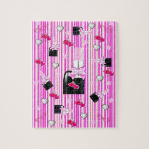 Puzzles Blanc rose rayures Clou Coeurs polonais