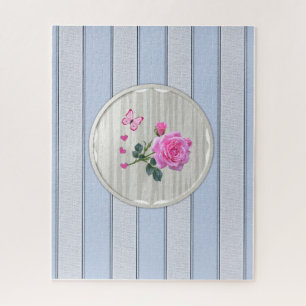 Puzzles Bleu Bande Rose Rose Floral