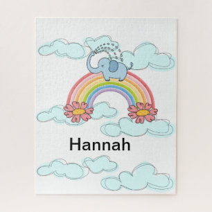 Puzzles Blue Elephant Clouds Floral