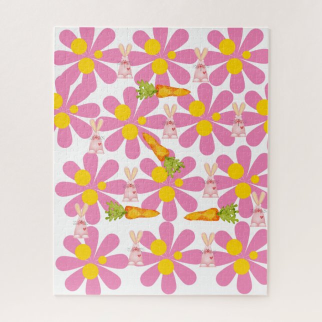 Puzzles Carottes de printemps lapin lapin Floral (Vertical)