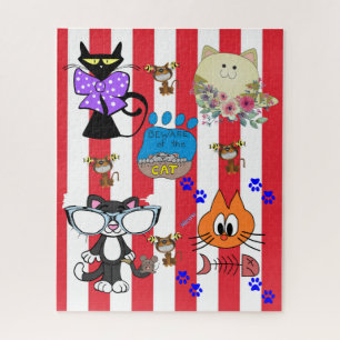 Puzzles Cats Kittens Feline Fish Bones Red Stripe