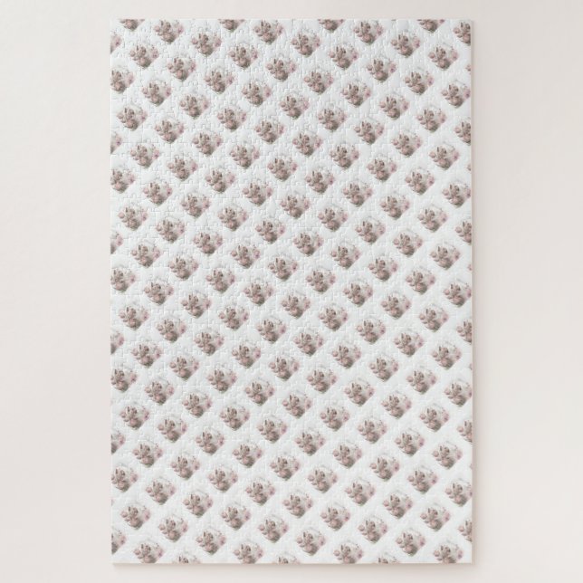 Puzzles Challenging White Floral White Kitty Cat  (Vertical)