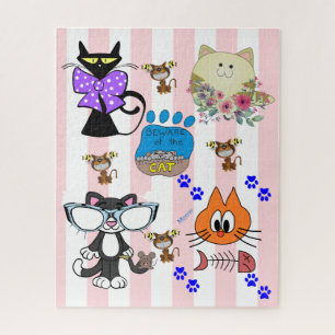 Puzzles Chats Kittens Feline Poissons osBande rose