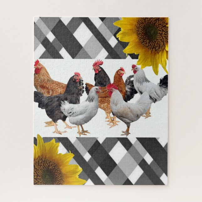 Puzzles Chicken Black White Plaid (Vertical)