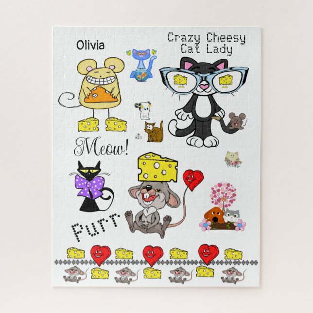 Puzzles Coeurs Souris Cheesy Crazy Cat Lady (Vertical)