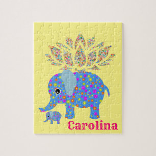 Puzzles colorés bleu éléphant jaune