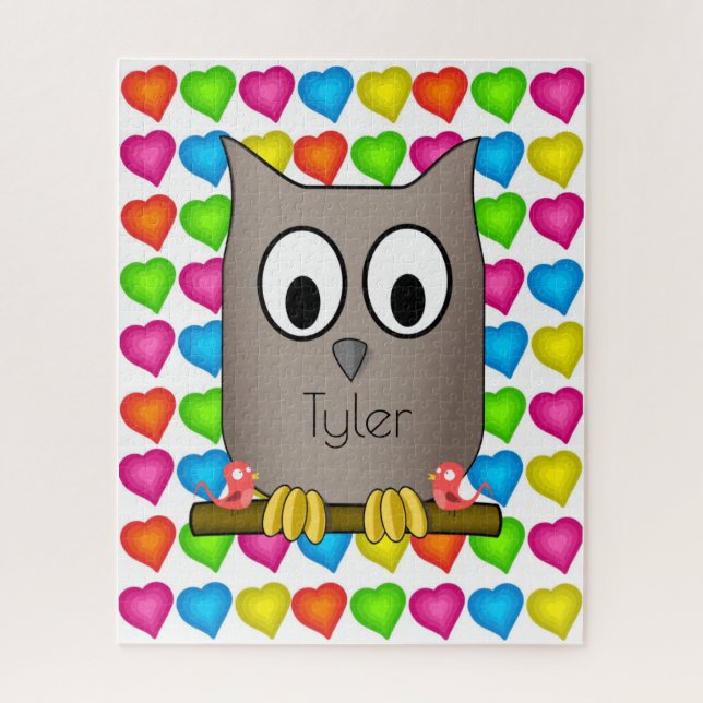 Puzzles Coloured Hearts Owl Bird (Vertical)
