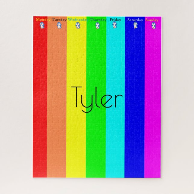 Puzzles Coloured Stripe Penguin Week days (Vertical)