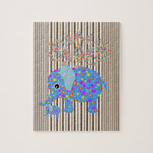 Puzzles Colourful Elephants Brown White Stripes