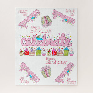 Puzzles Colourful Happy Birthday Celebrate Pink 
