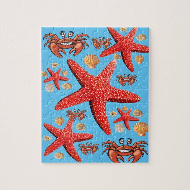 Puzzles Crabe Starfish Beach Shells Bleu (Vertical)