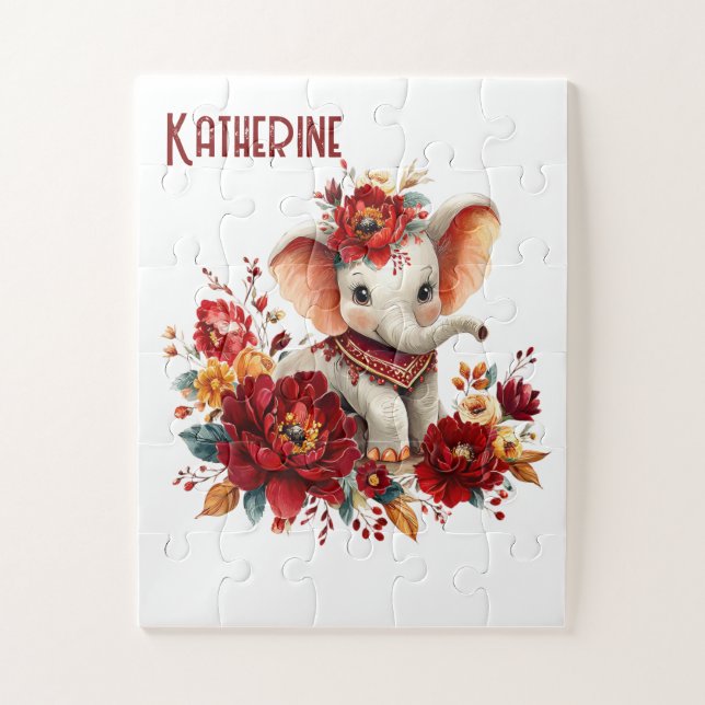 Puzzles Cute Floral Terracotta Elephant  (Vertical)