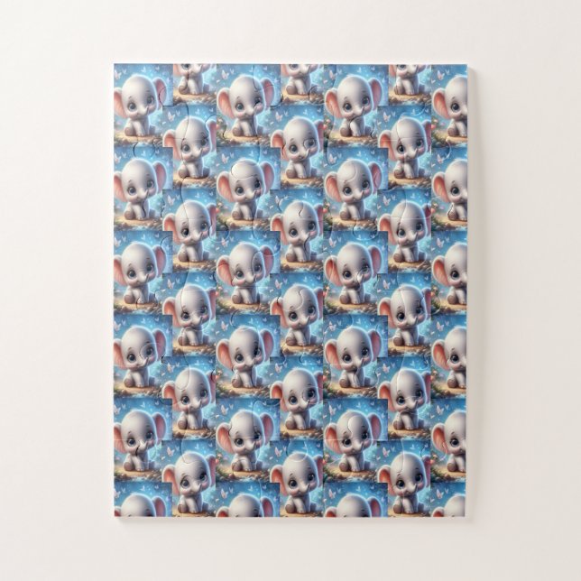 Puzzles Cute Happy White Elephant  (Vertical)