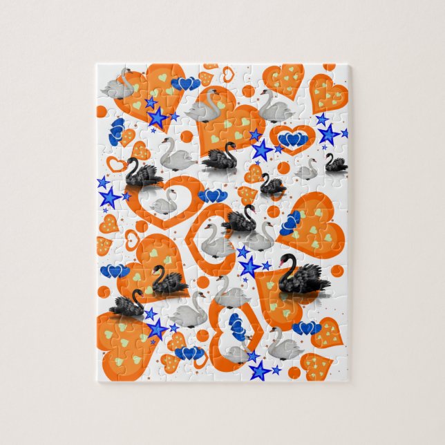 Puzzles Cygnes blancs et noirs Coeurs Étoiles (Vertical)