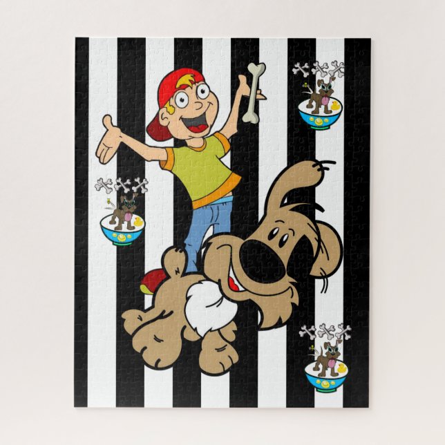 Puzzles Dog Bones Boy Black & White Stripe (Vertical)